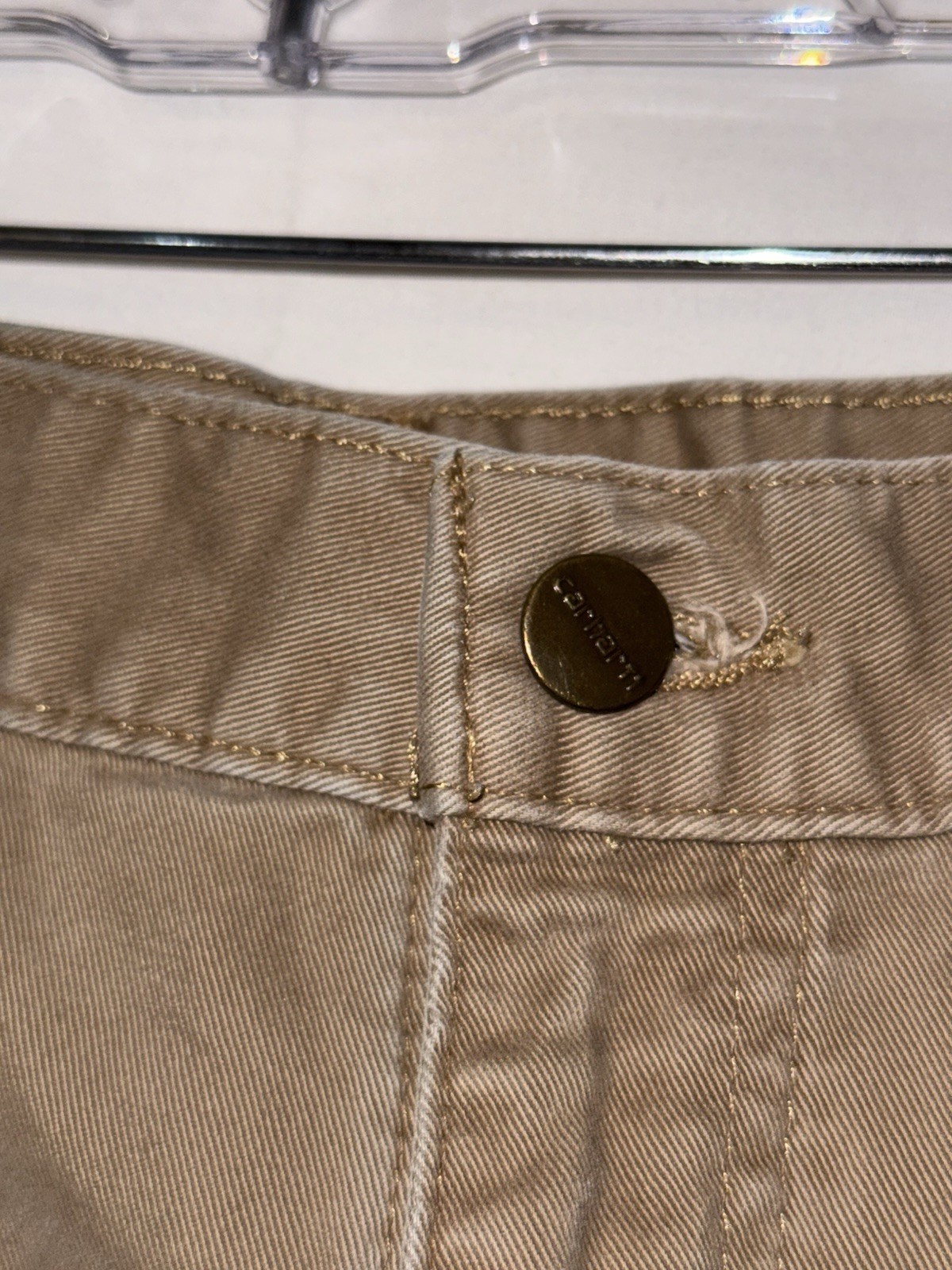 Carhartt Carpenter Work Pants 38×31 * Beige 100% Cotton Tool Pocket Hammer Loop