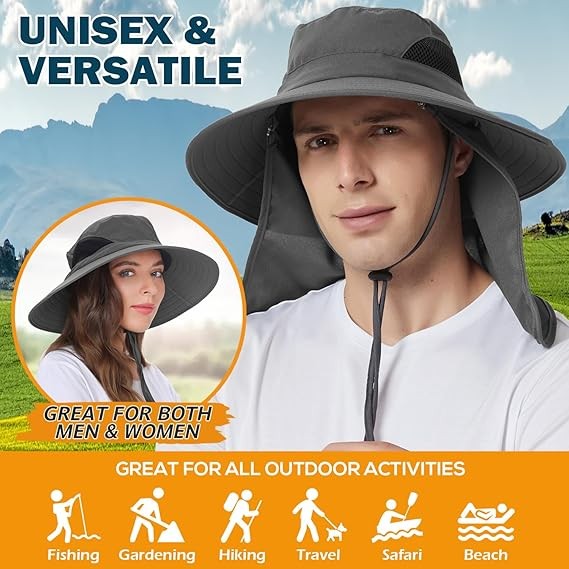 Sun Protection Hat with Face Cover & Neck Flap Unisex Hiking, Climbing, Fishing