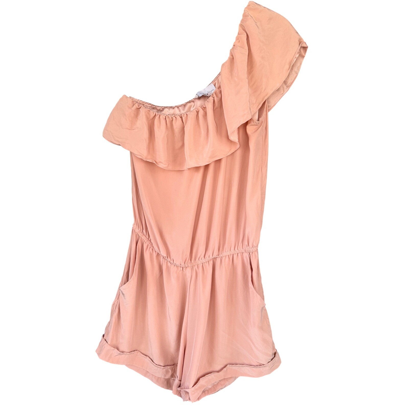 Jennifer Hope One Shoulder Ruffle Romper Silk Blend Party XS