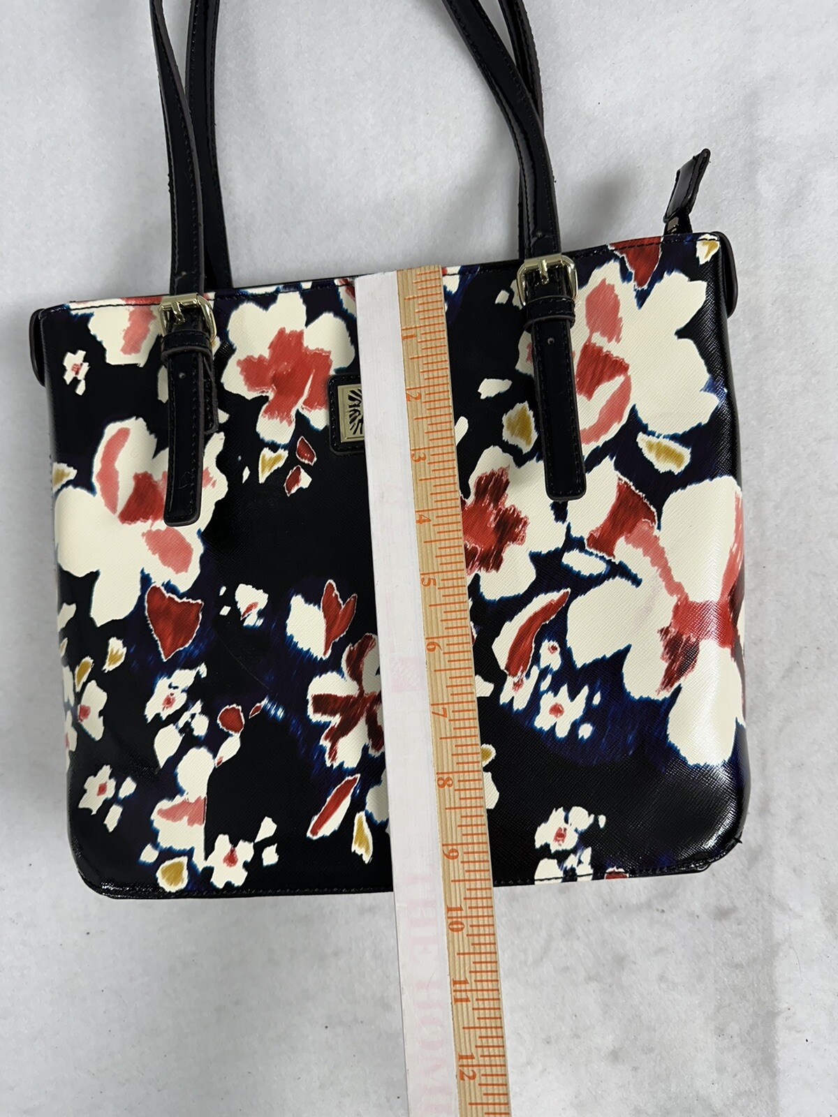 Anne Klein Shoulder Tote Bag Black Multi-Color Floral Purse Medium Adjustable