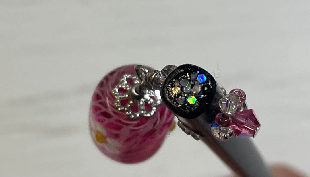 Wooden Hairpin with Pink Flower Tumble Bead, 14cm Japanese Accessory