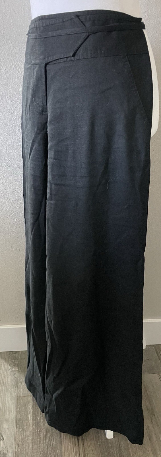 Robert Rodriguez Black Linen Blend Wide Leg Belted Trousers