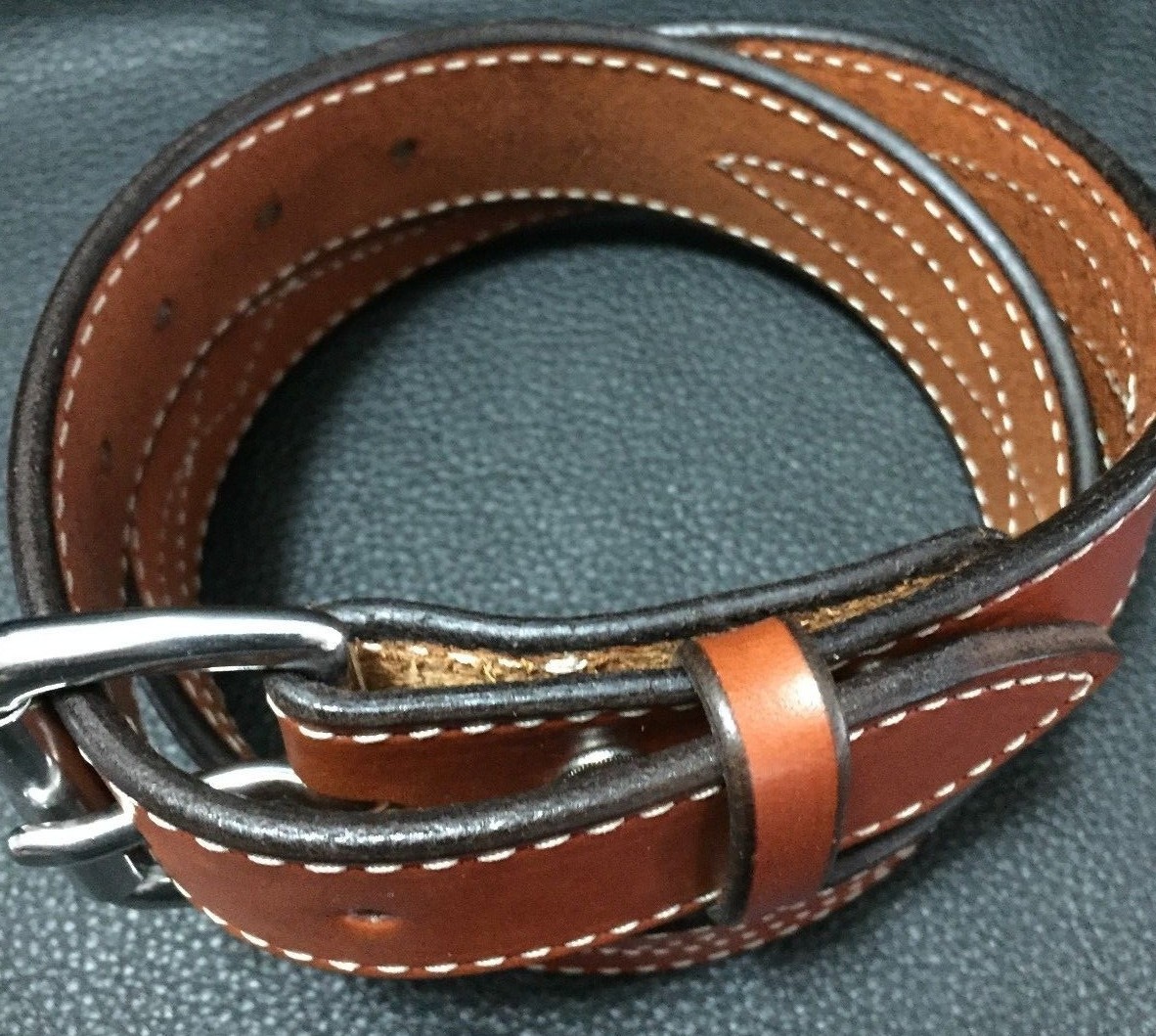 1-1/2″Diamond Stitched Genuine Real Leather Dress Gun Belt Strap Buckle_Amish