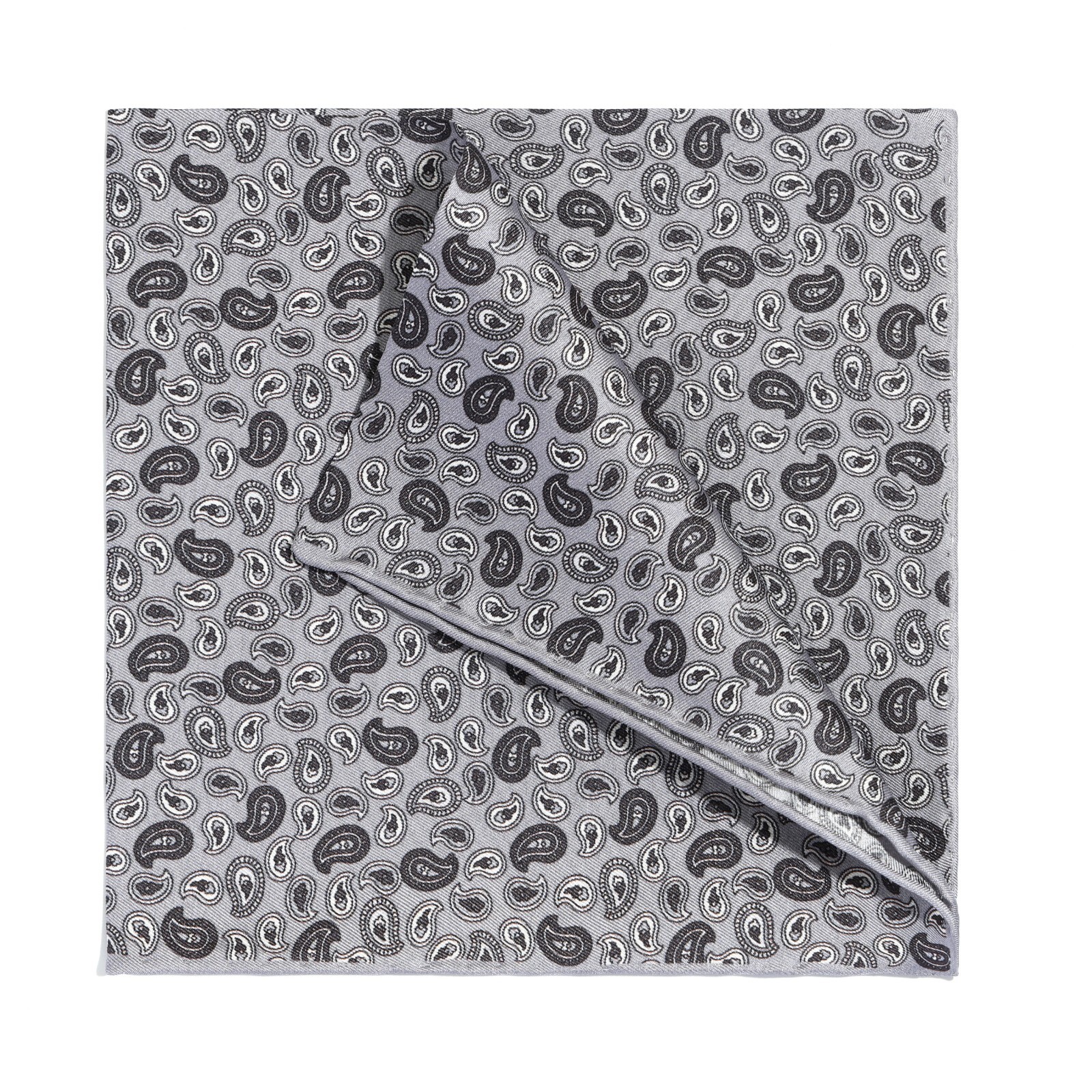 Men’s 100%silk pocket square Silver Gray little Paisley Hand rolled 11.8″ 30cm