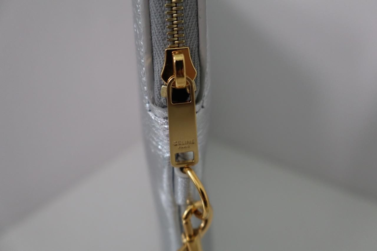 NIB CELINE Silver Leather Pouch/Wristlet Clutch Bag