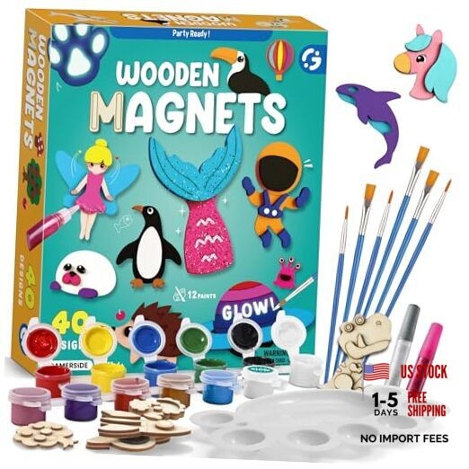 DIY Wooden Magnets Kids Crafts – 40 pcs Glow Magic Magnetic Magnets for kids