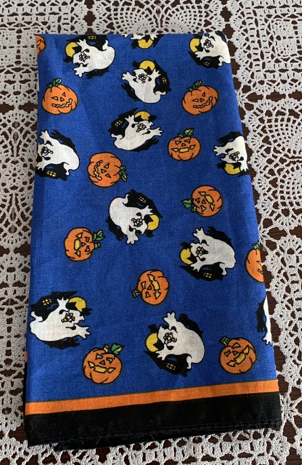 Paris Brand Halloween Design Square Bandana Scarf 21 In Blue Ghosts Pumpkins USA