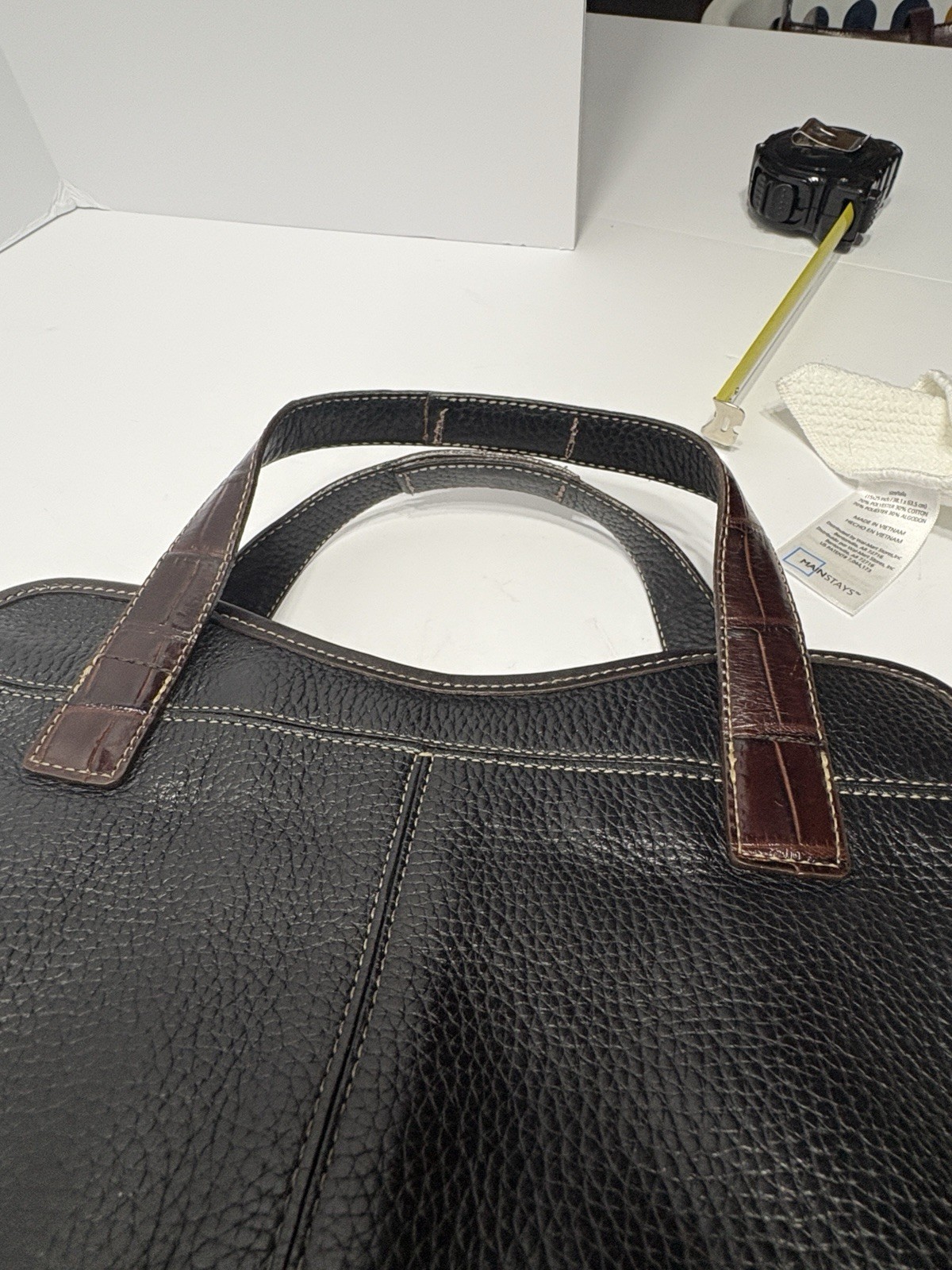 Vintage Brighton Satchel Black Pebbled Leather – Crocodile Embossed Trim