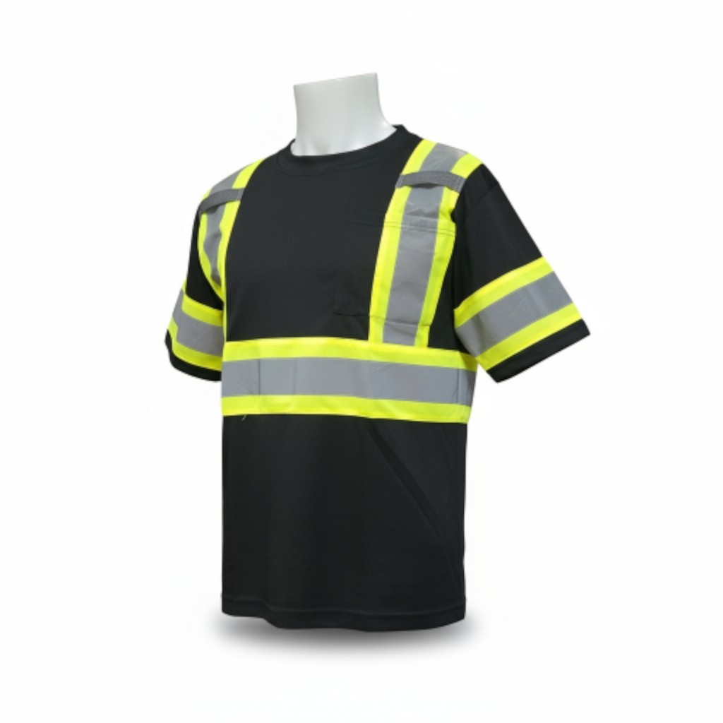 Black Hi Vis Shirt ANSI Class 1 Reflective Safety Short Sleeve Shirt