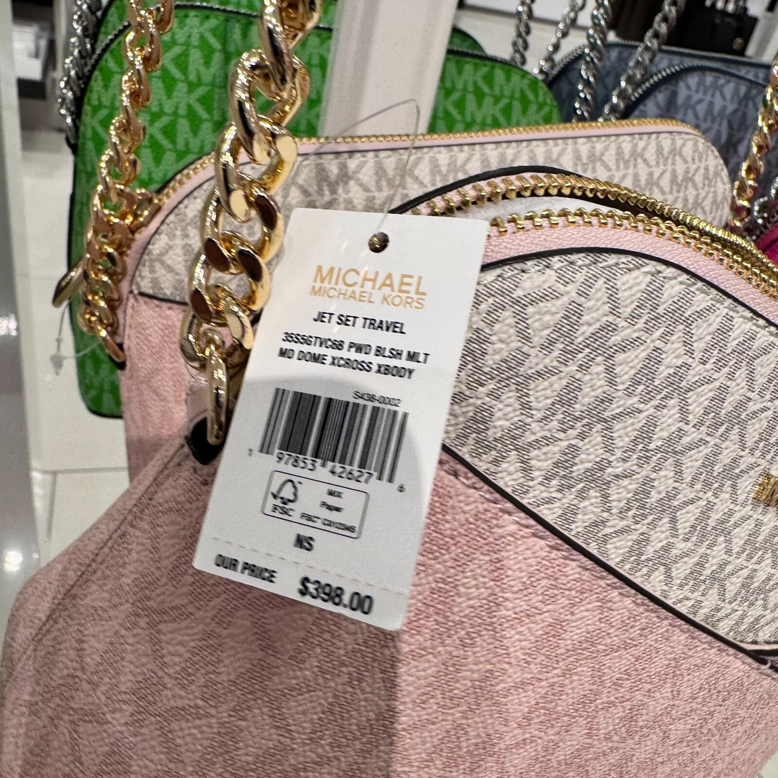 Michael Kors Jet Set Travel MD Dome Crossbody Bag MK Signature Rose Powder Multi