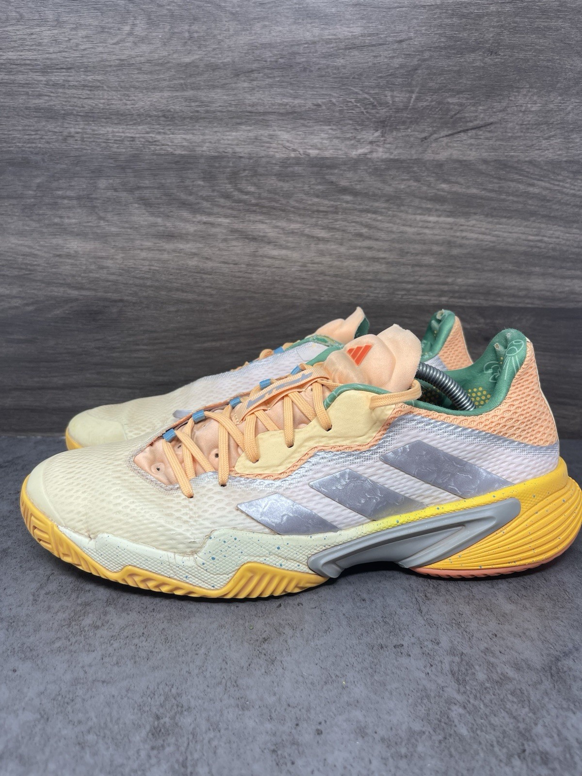 Adidas Barricade Sneakers Mens Size 10 Orange Green Tennis Shoes HQ8416
