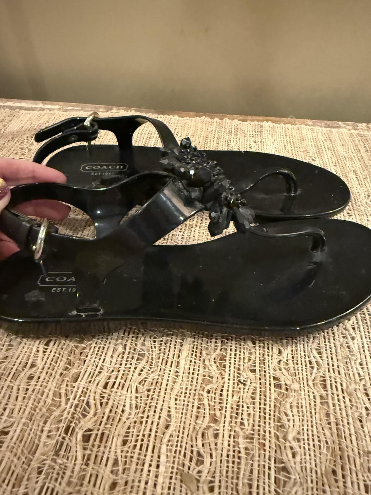 Coach Hilda jelly sandals Black floral beaded accent Great condition! Size 7