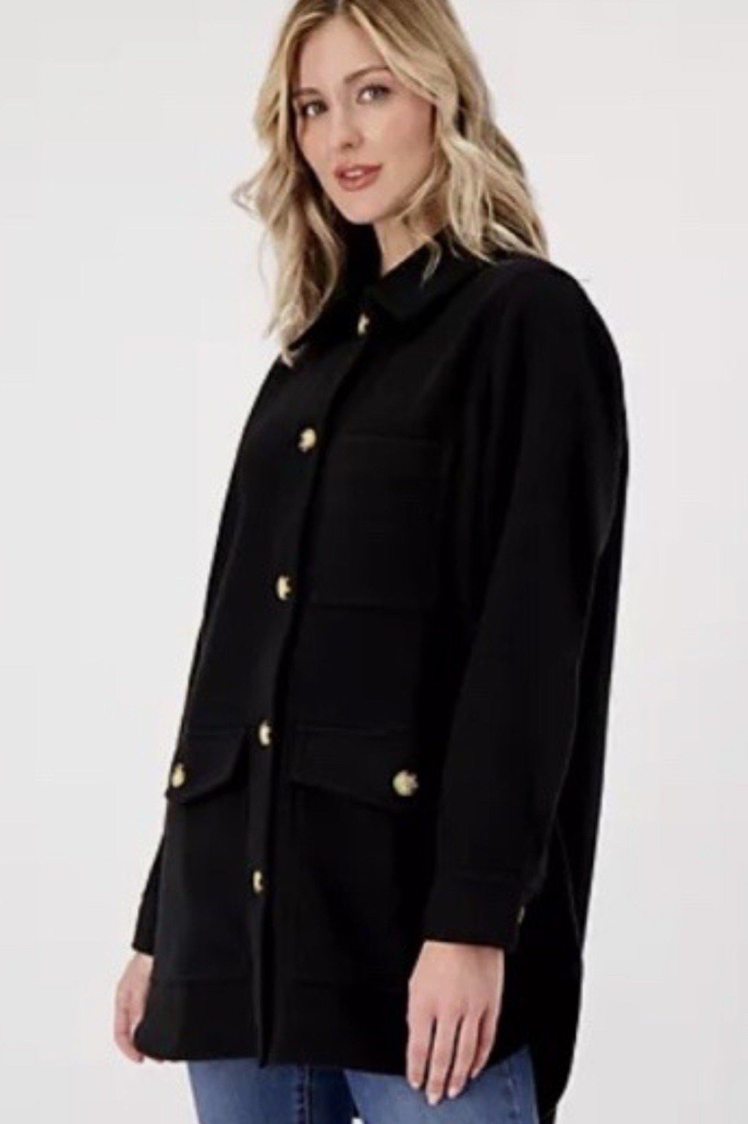 Encore By Idina Menzel Brushed Doubleface Shirt Jacket Size XXS Black A518974