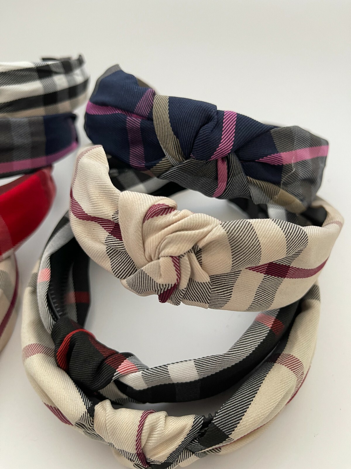 4 PCS Plaid Fabric Plastic Headband Checkered Design Fabric Hair Band Fashion
