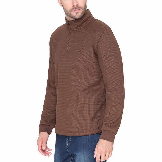 B.C. Clothing Men’s Fleece Lined Quarter Zip Pullover Top, Brown, Size S