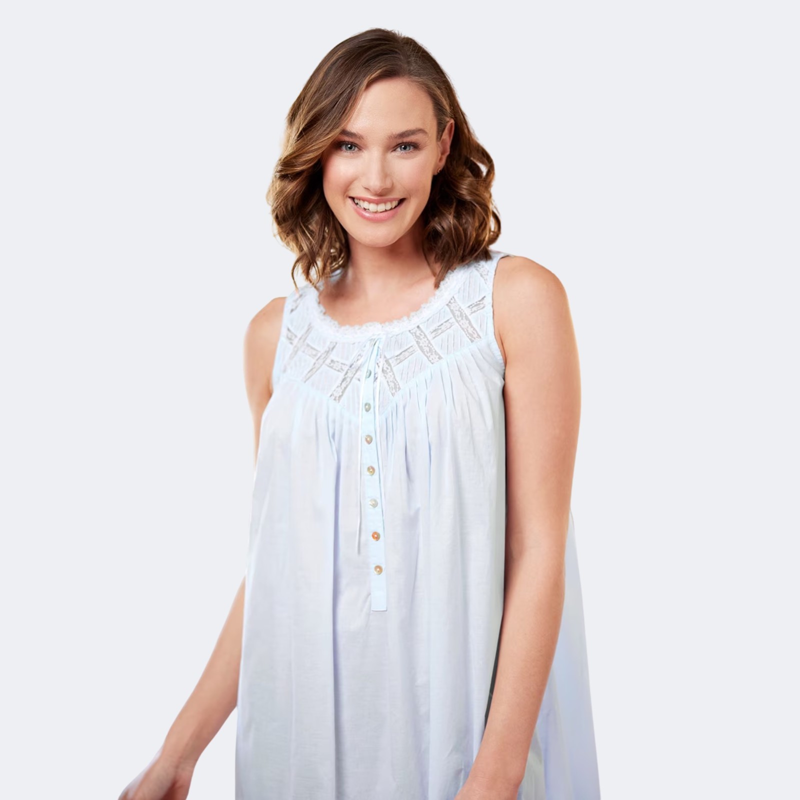 NWT Eileen West Nightgown Long 100% Cotton Lawn Moonlight Sonata, Blue