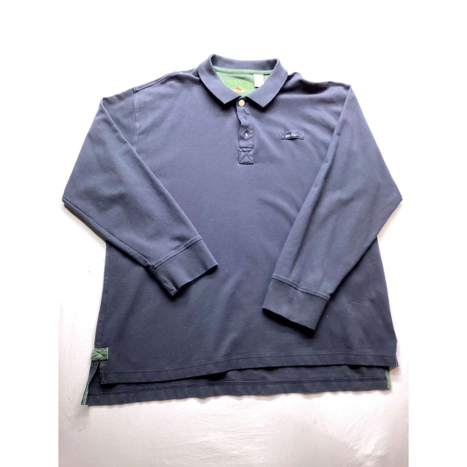 Orvis Mens XXL Polo Shirt Navy Blue Cotton Short Sleeve Classic Fit RN 70534