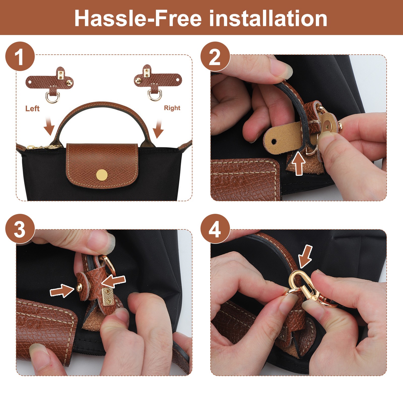 Replacement Crossbody Strap for Longchamp Bag, Adjustable Handbag Leather Handle