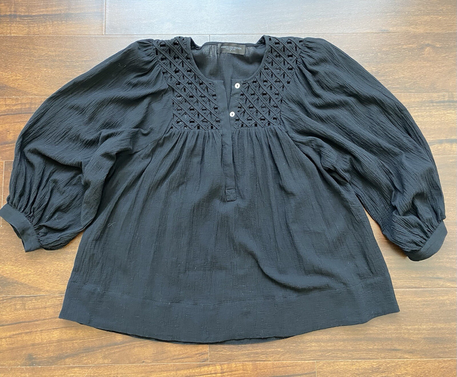 COMMON COLLECTION Black Balloon Sleeve Boho Top Poet Peasant Blouse Size Small
