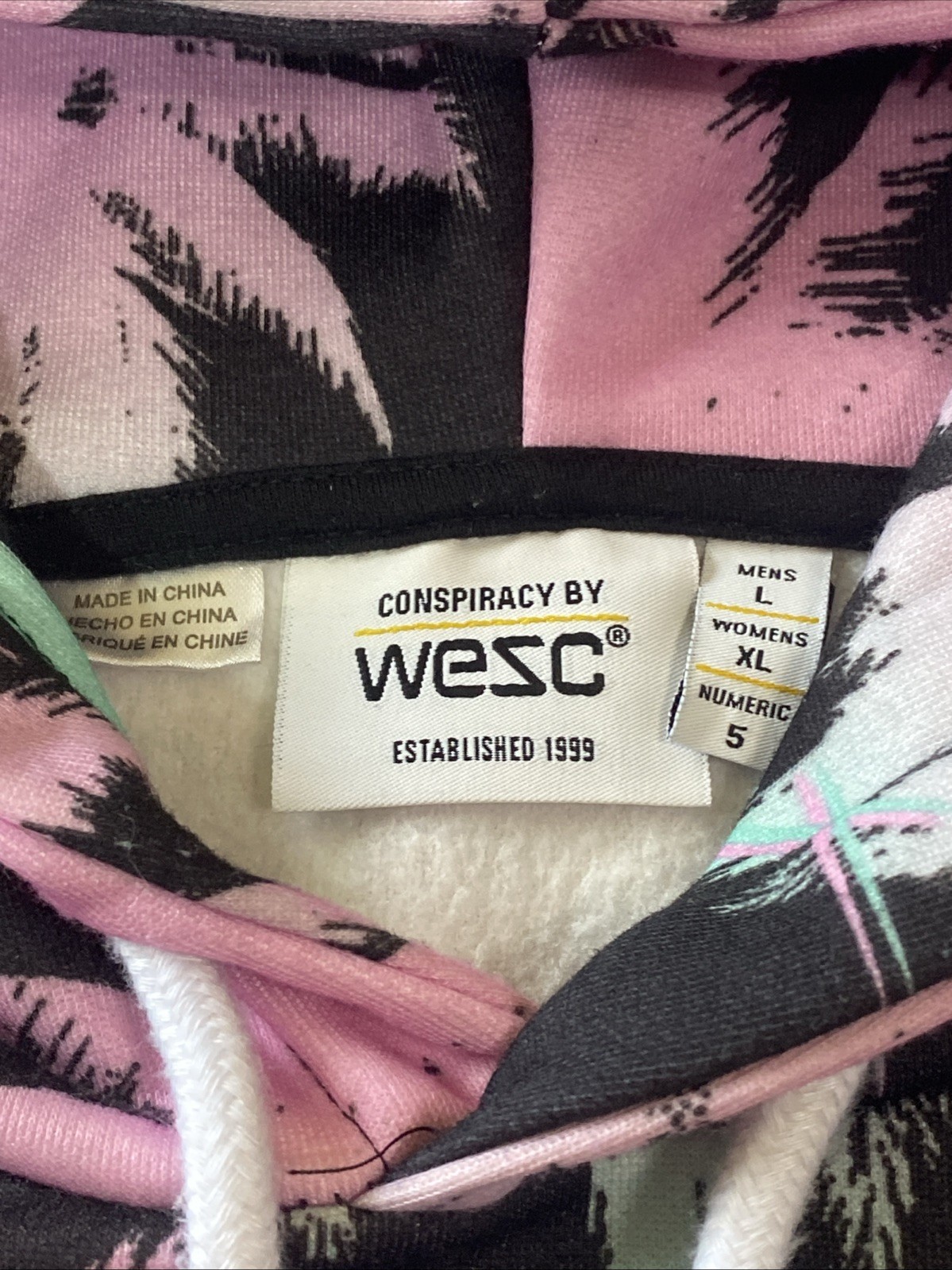 Conspiracy by Wesc Paradise Lost Hoodie Palm Trees Black Pink Mens L Womens XL