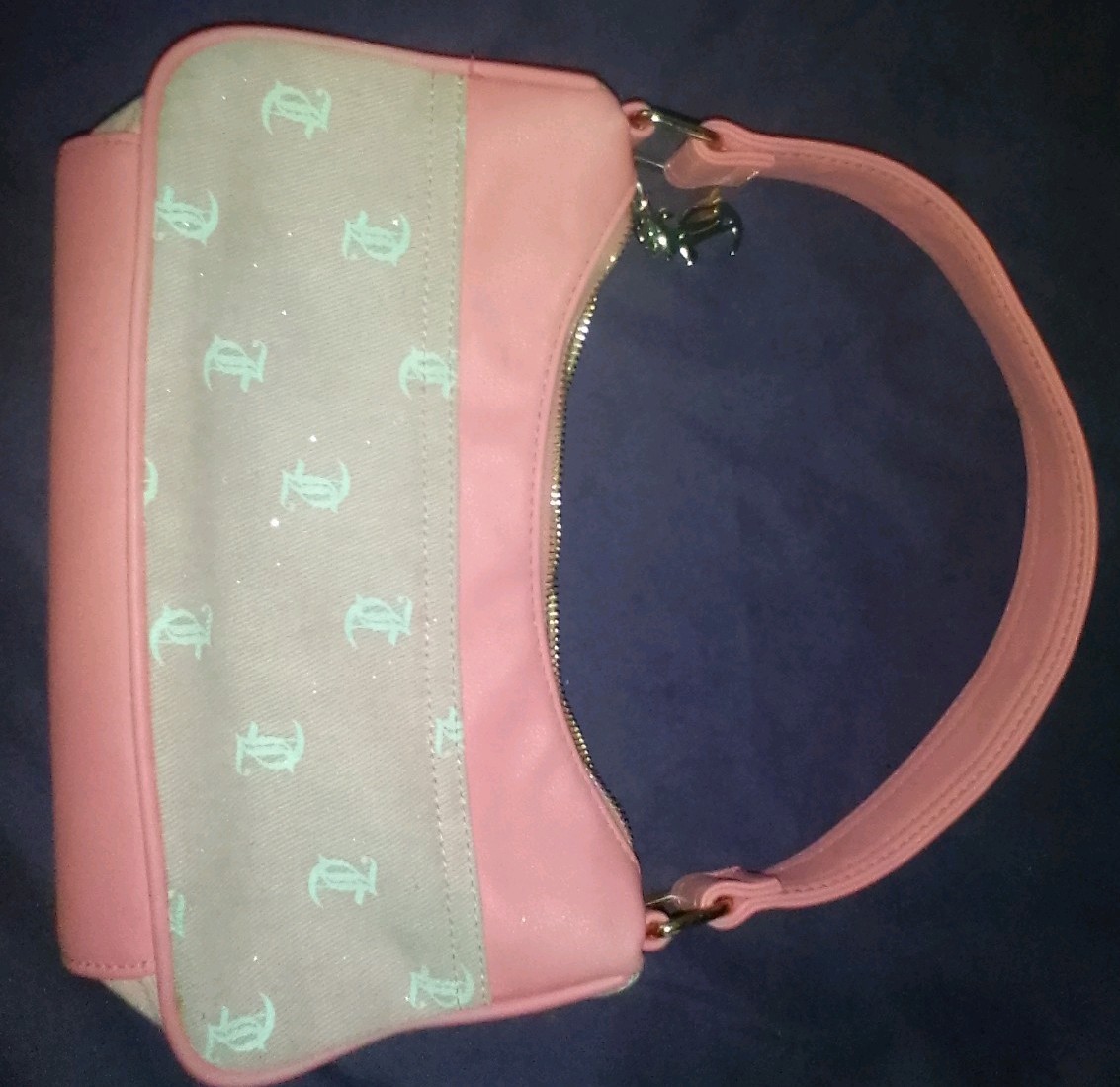 Juicy Couture Pink Small Satchel Top Handle Zip Logo Heart Charm Inner Pockets