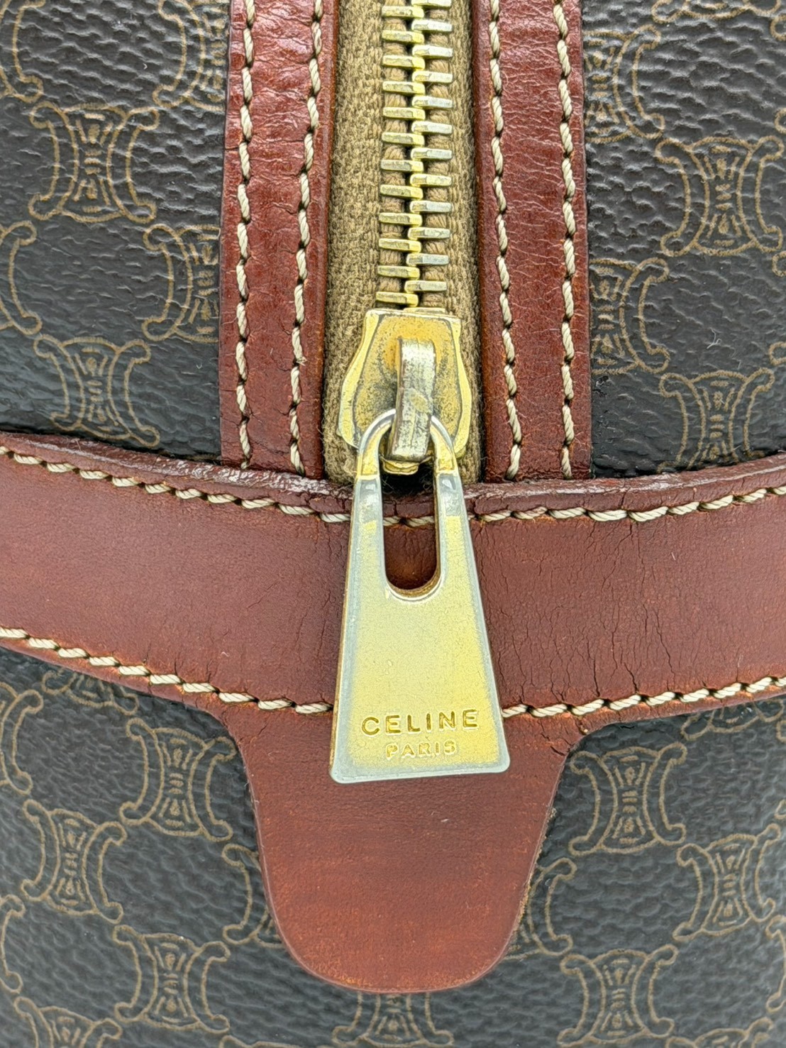 Vintage Celine Macadam Dome Hand Bag PVC Leather Brown Authentic