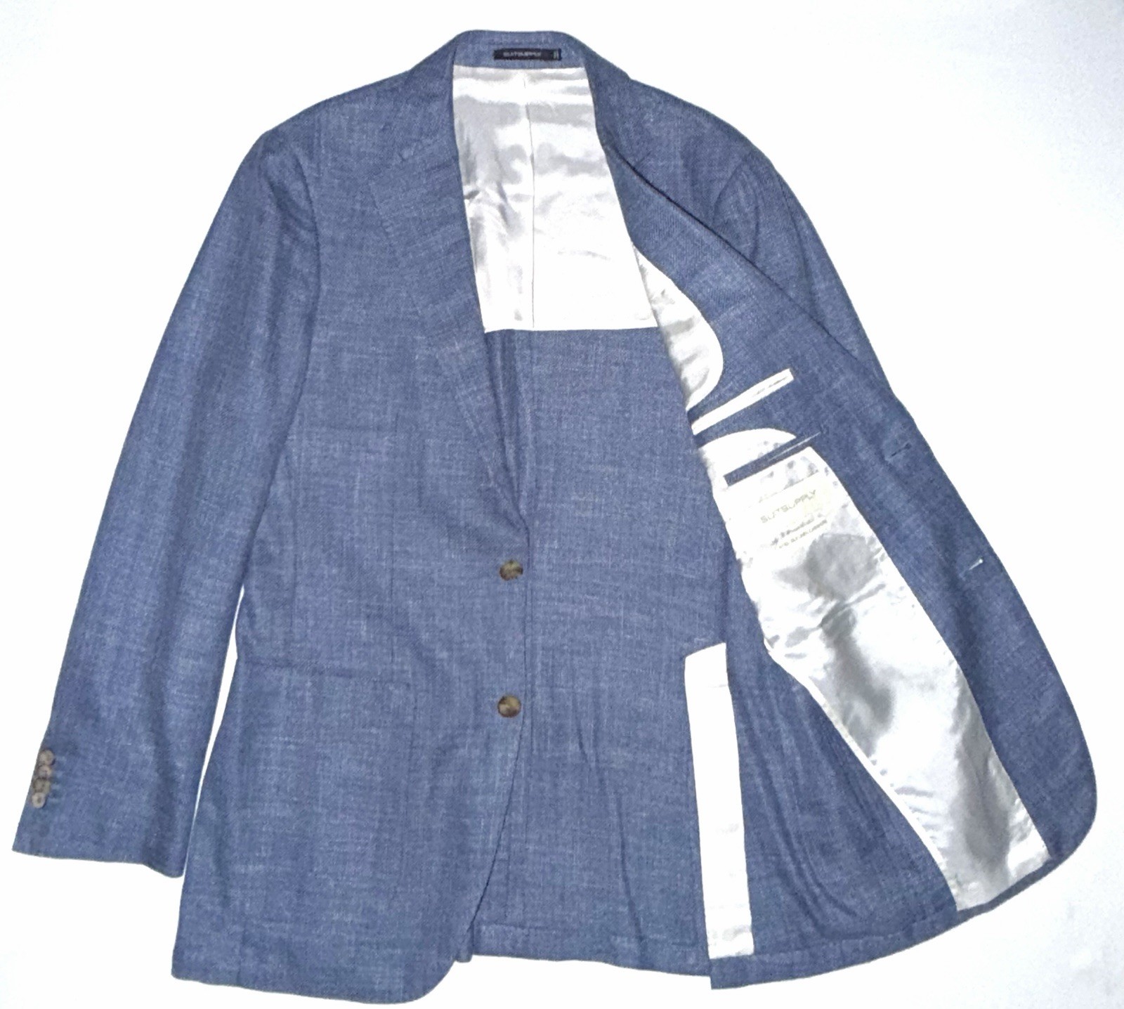 SUITSUPPLY Blue Slim Fit Havana Patch Wool Silk Linen Cashmere Hopsack Blazer 40