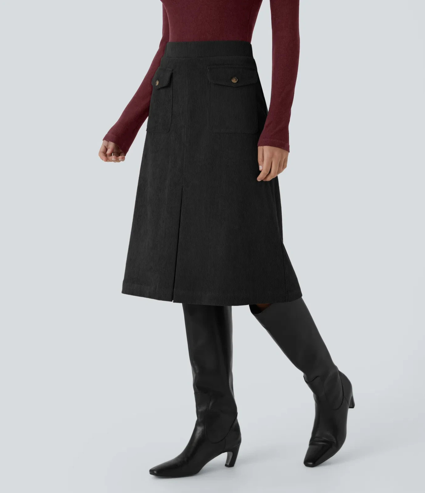 Halara Mid Rise Front Side Flap Pocket Midi Corduroy Casual Skirt Size XL Reg 20