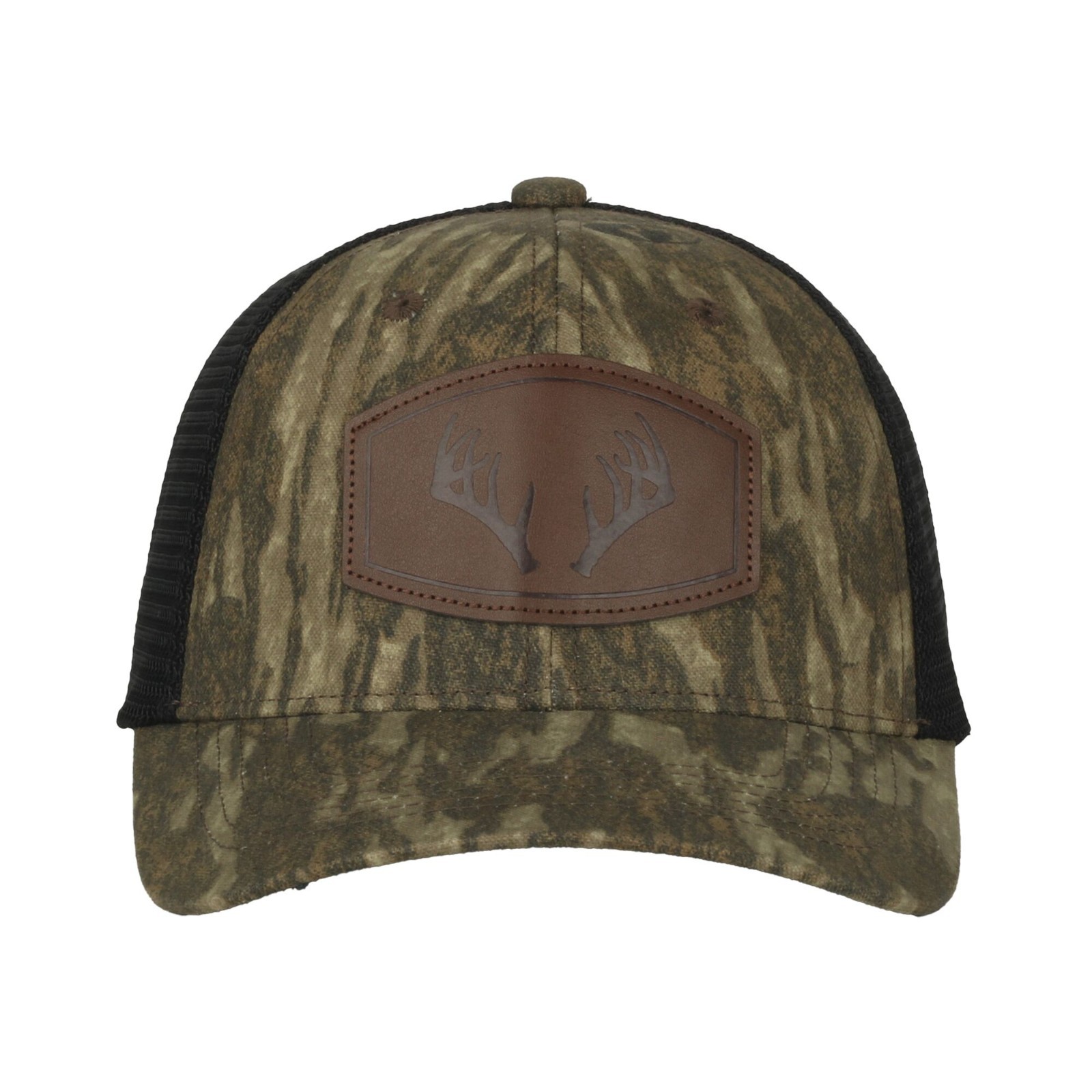 Mossy Oak® New Bottomland® Camo Trucker Hat with Deer Antler Leather Patch