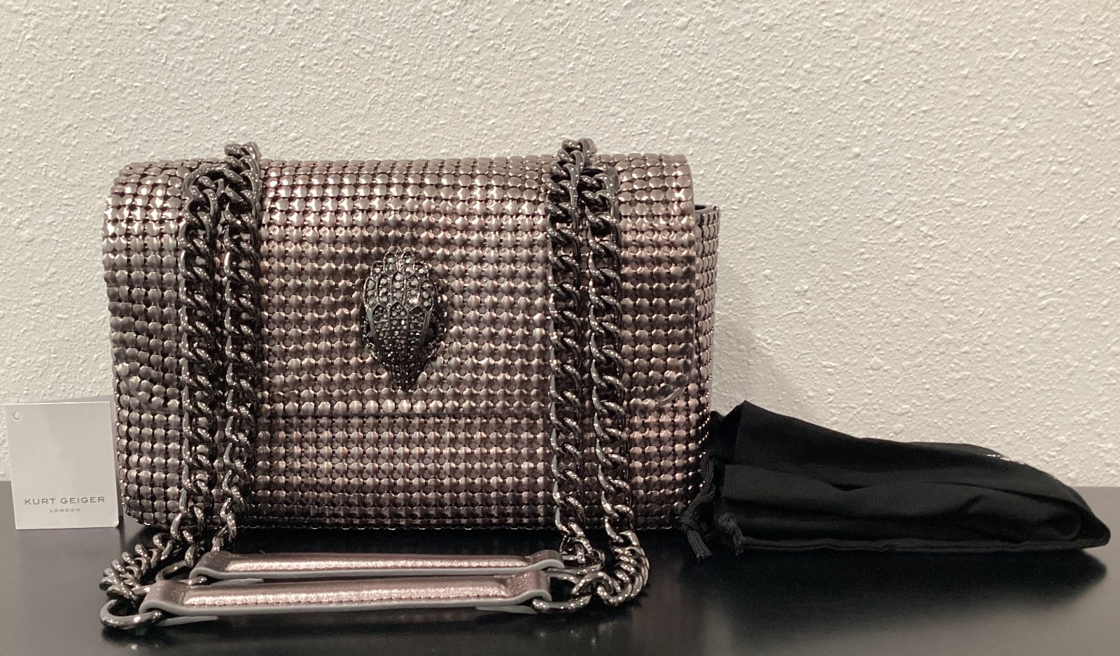 Kurt Geiger Kensington Chainmail Gunmetal 10.5″ x 6″ x 4″ Crossbody Large Eagle