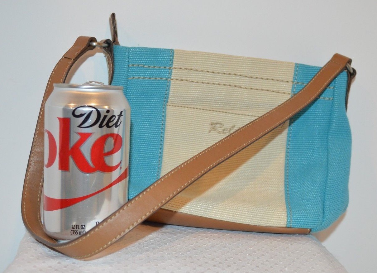 Relic Turquoise and White Lined Woven Handbag Zippered Purse NEAR PERFECT!