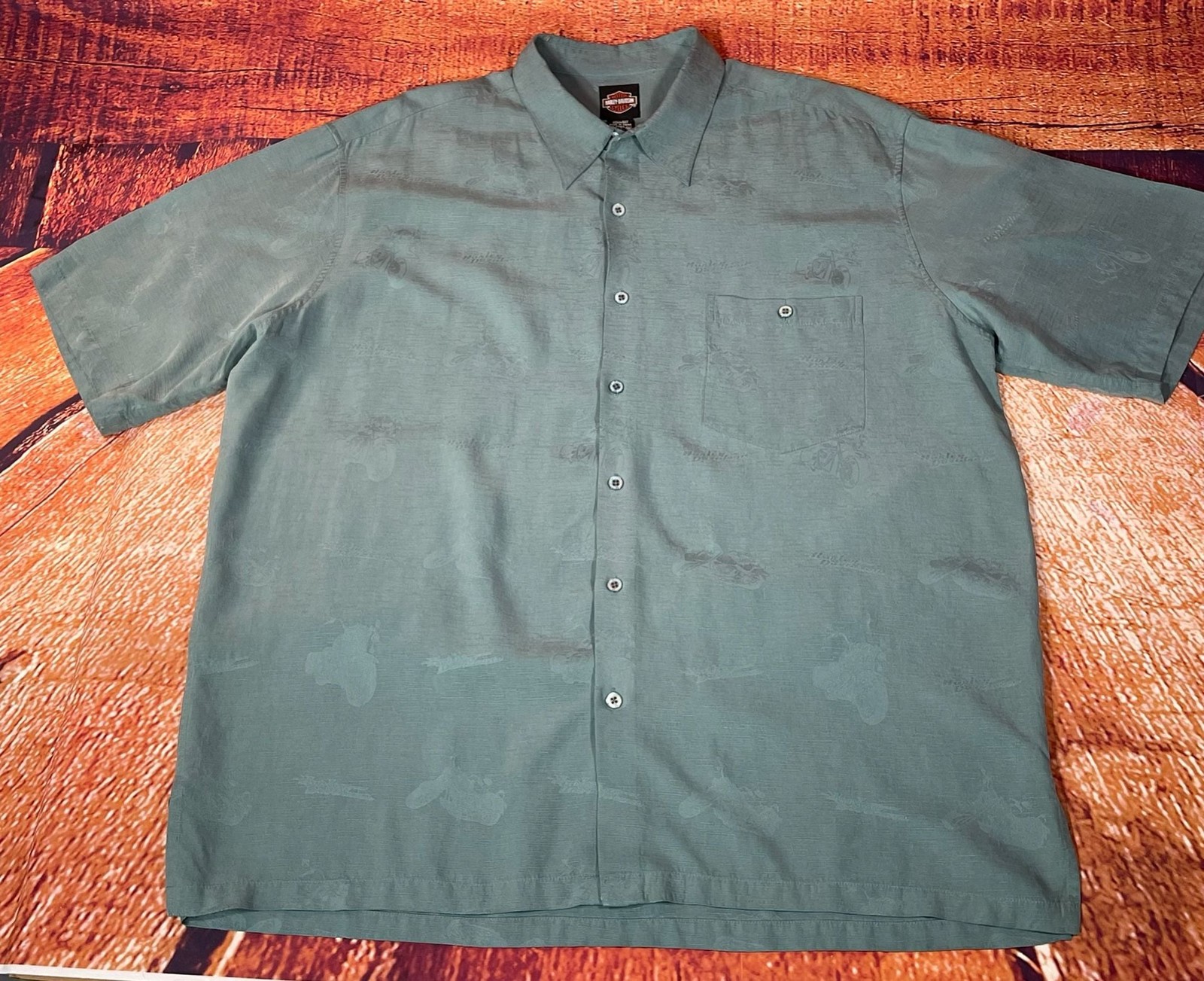 Harley-Davidson Tonal Motorcycle Jacquard Short Sleeve Button Down Shirt 2XL