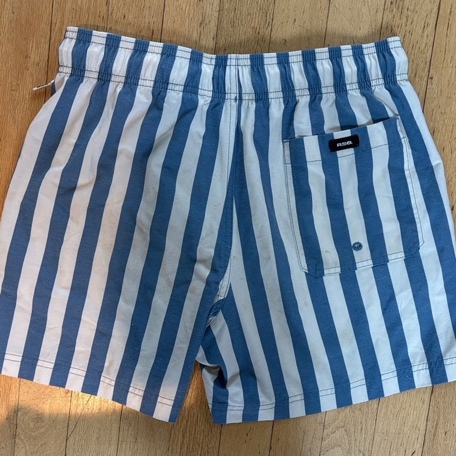 RSQ Navy and White Vertical Stripe Swim Trunks