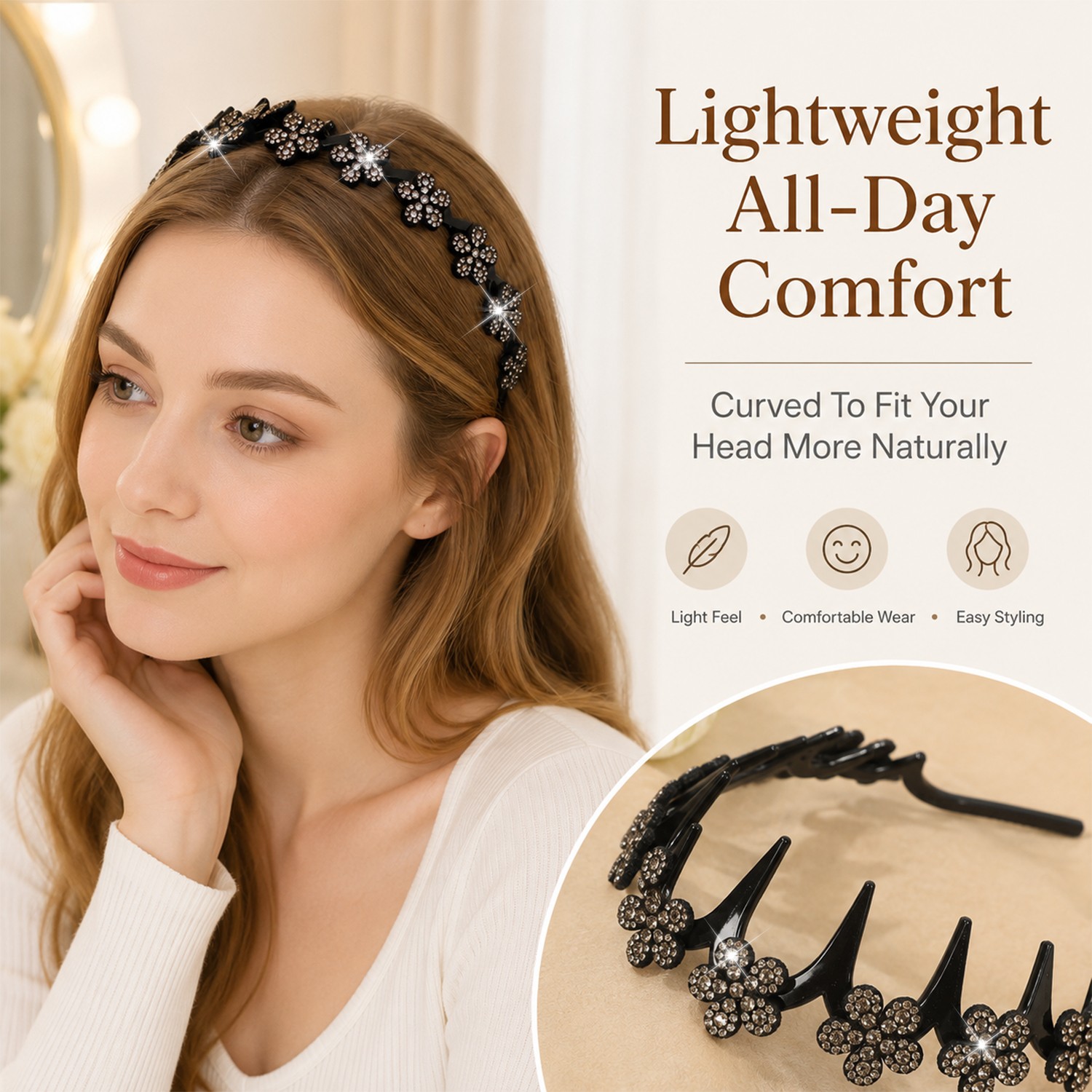4PCS Glitter Rhinestone Butterfly Flowers Crystal Wavy Teeth Headband for Women