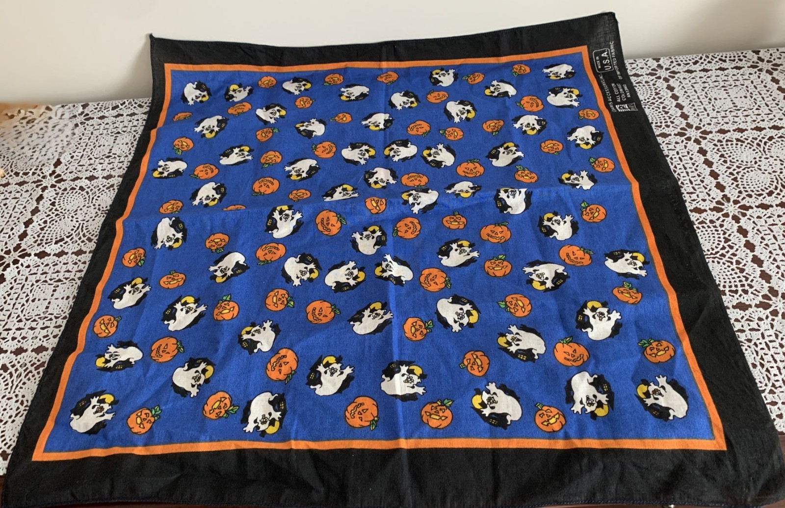 Paris Brand Halloween Design Square Bandana Scarf 21 In Blue Ghosts Pumpkins USA