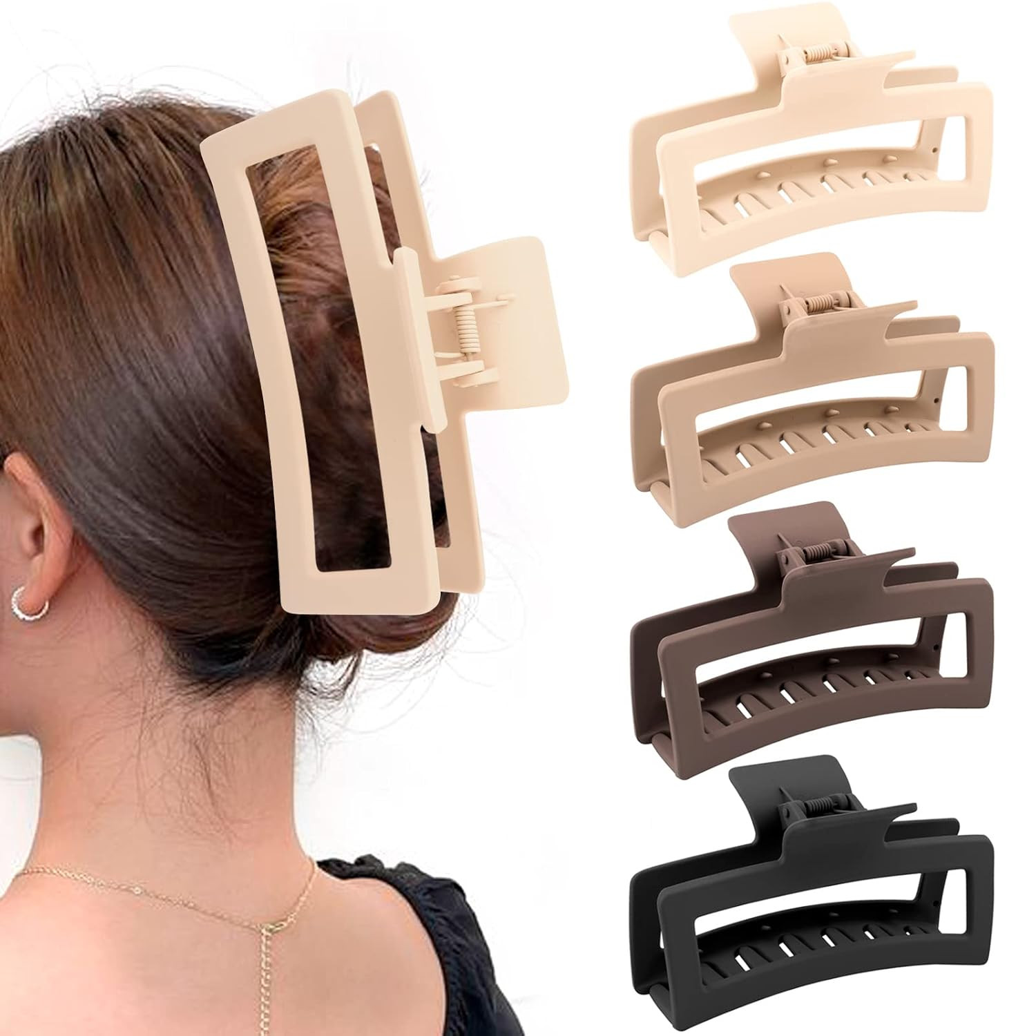 5 Inch Extra Large Claw Clips for Thick and Long Hair, 4 Pack XL Jumbo Matte Rec