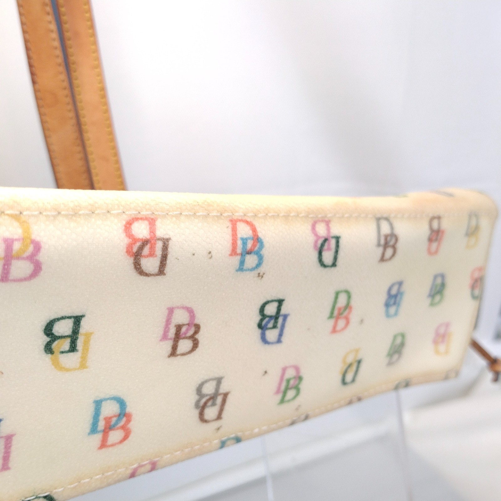 Y2K Vintage Dooney & Bourke Multi Color DB Rainbow Logo Tassel Satchel Purse