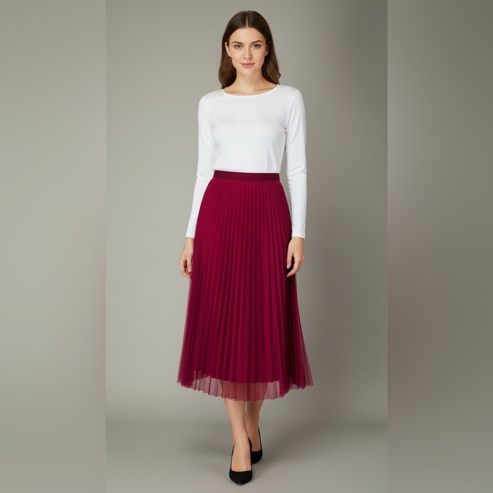 Source Unknown Pleated Midi Skirt in Berry