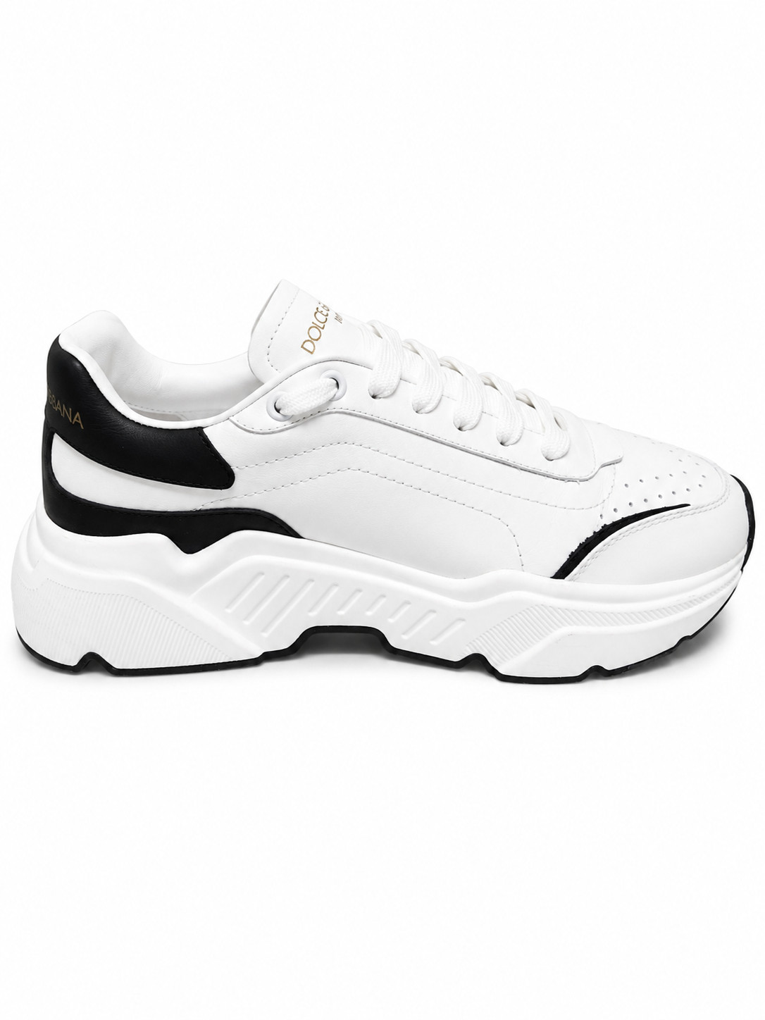 DOLCE & GABBANA SALE DAYMASTER $699 LEATHER SNEAKERS WHITE & BLACK SZ : 39.5