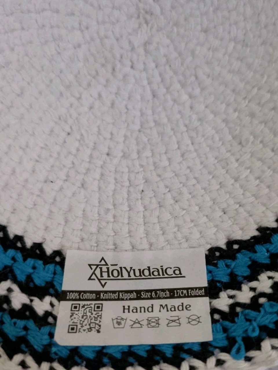 2 HolYudaica Hand Made Knitted Kippah 6.7in Cap 100% Cotton Yarmulk 17cm Folded