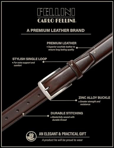 CARLO FELLINI MEN’S DRESS BELT – HAND MADE 100% COW LEATHER BELT FOR – MAHOGANY