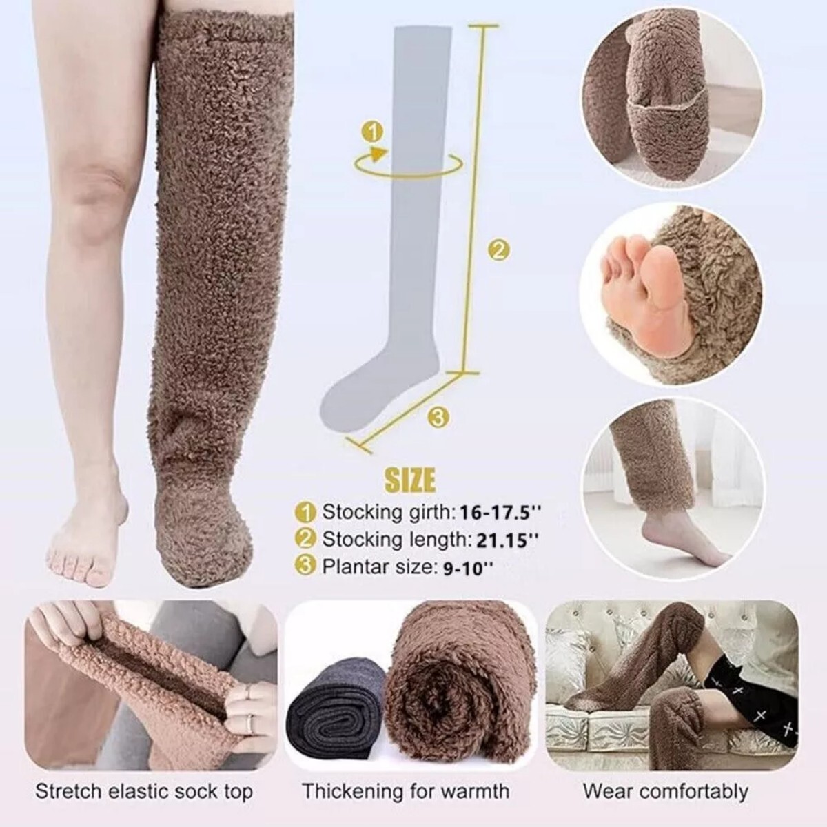 Legs Socks Over Knee High Fuzzy Plush Slipper Stockings Furry Long Leg Warmers