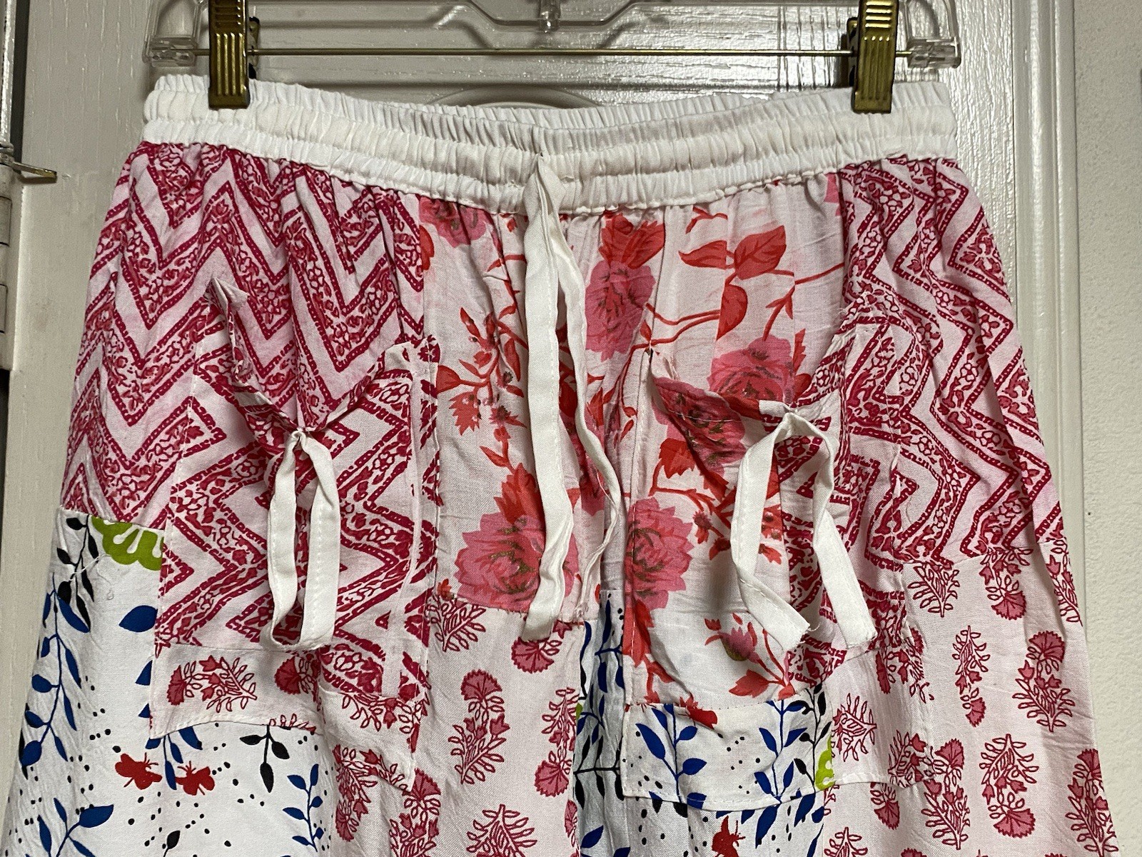 Boho Bloomers With Floral/Fauna Graphics On White Rayon Background-Gathered Legs