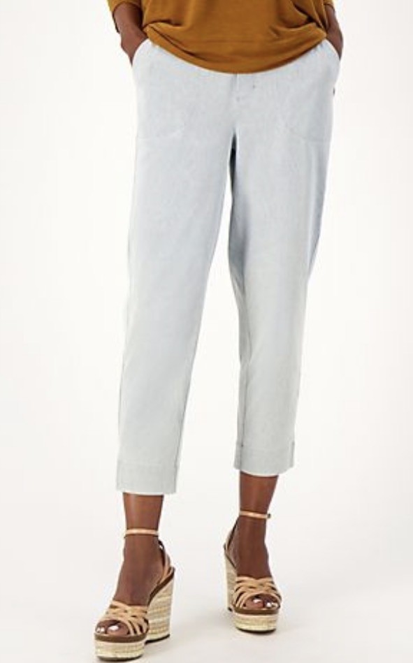 Denim & Co. Women’s Knit Air Crop Pant with Side Slits Antique Wash Sz L