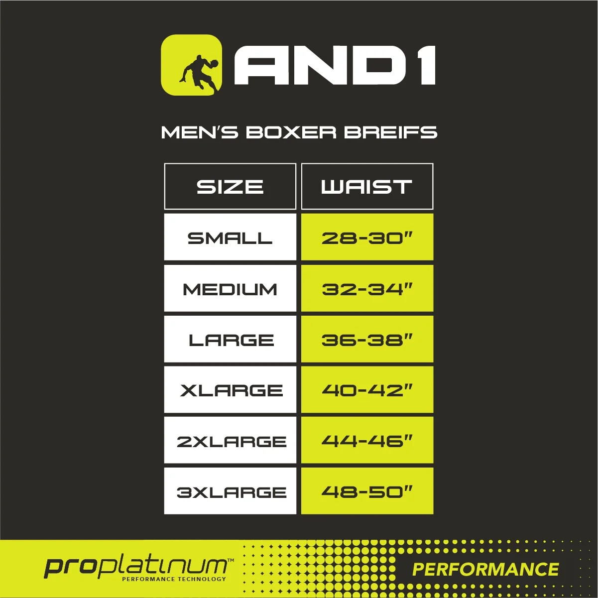 Choose Size 6-Pairs And1 ProPlatinum Underwear Long 9″ Boxer Briefs Black Grey