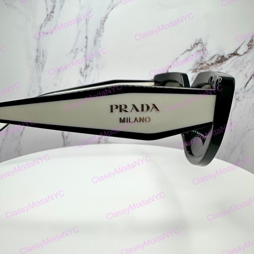 PRADA Sunglasses New Black White Gold Symbole Cat Eye Womens w/ Box & Case