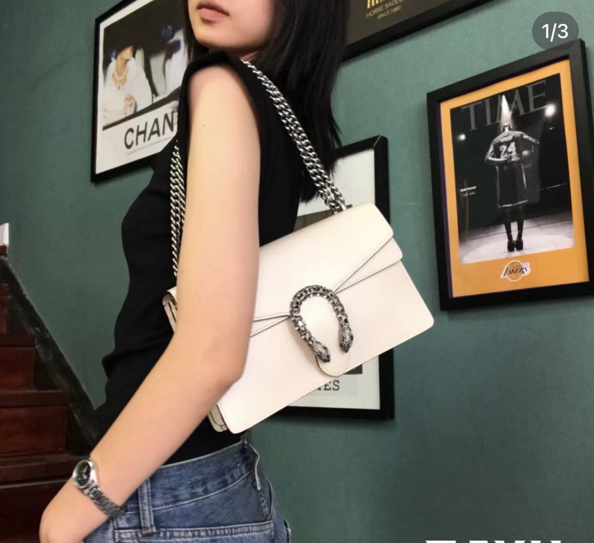 Gucci Pre-Owned Authentic Luxury Handbag White 28×17cm Silver