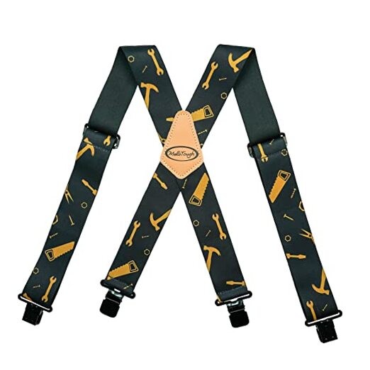 Men’s Suspenders Fully Elastic 2 inch Wide X back Heavy Duty Black Hand Tools