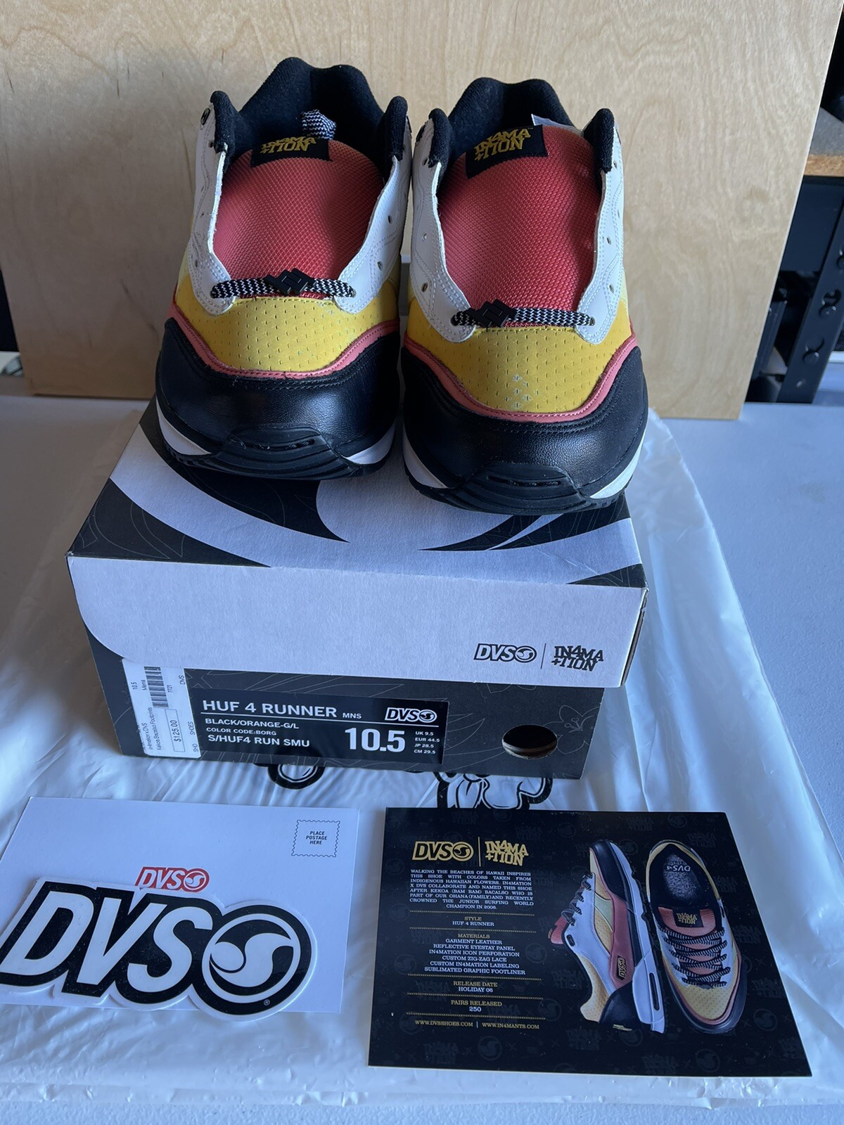 New In4mation DVS HUF 4 RUNNER, black/orange-g/l, size 10.5 mens US, Limited NIB