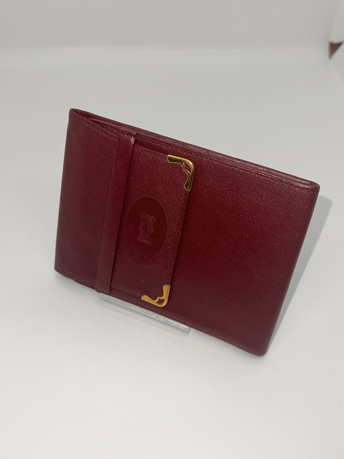 Authentic Cartier Wallet Purse Bordeaux Must Leather Red 14cm 10cm No Box Japan